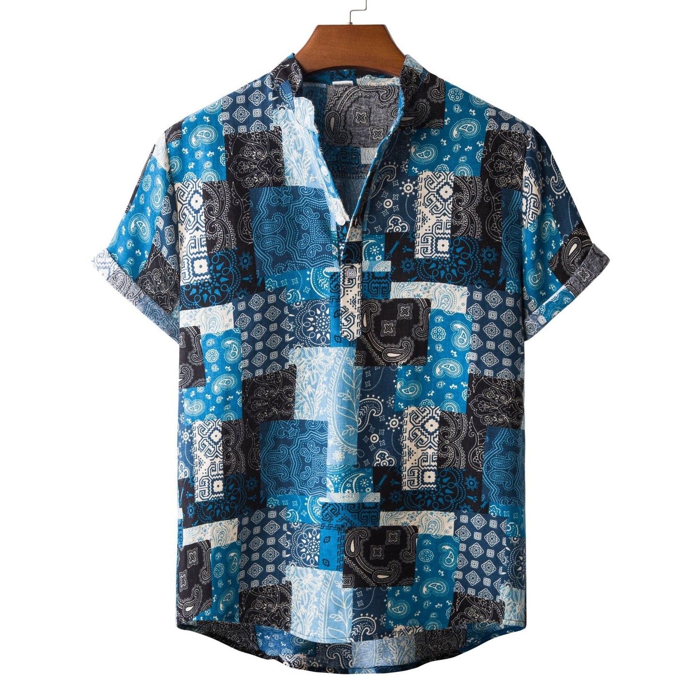 Lapel Cotton Slim-fit Printed Bamboo Shirt