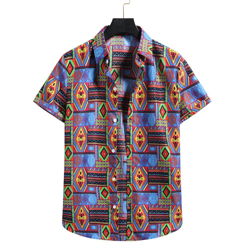 Lapel Cotton Slim-fit Printed Bamboo Shirt