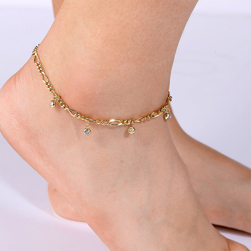 Zircon Anklet For Women Copper-plated Gold