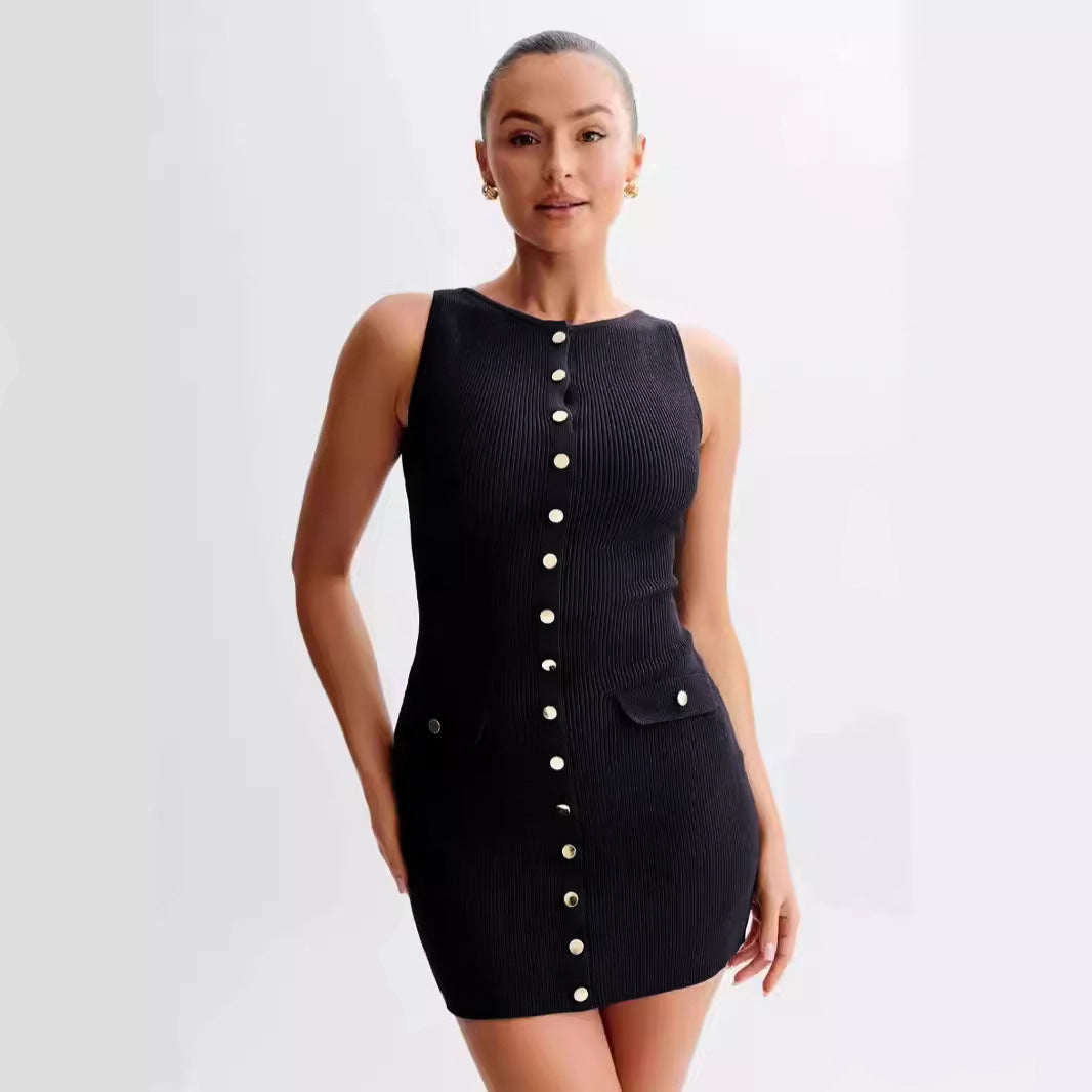 Women's Elegance Sleeveless Round Neck Slim-fit Wool Short Dress