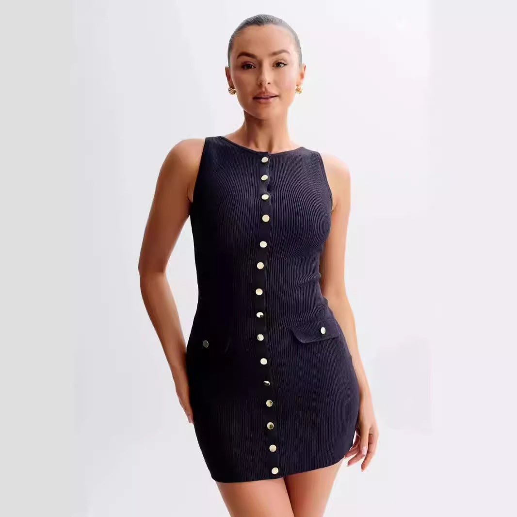 Women's Elegance Sleeveless Round Neck Slim-fit Wool Short Dress