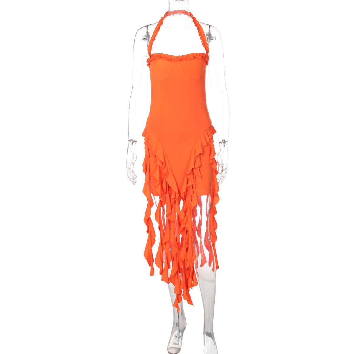 European And American Women's Clothing Sexy Halter Sleeveless Backless Sheath Irregular Dress