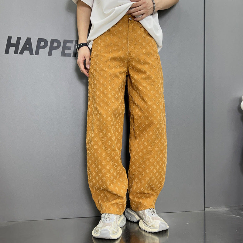 Loose Straight Washed Denim Large Pocket Pants Trendy