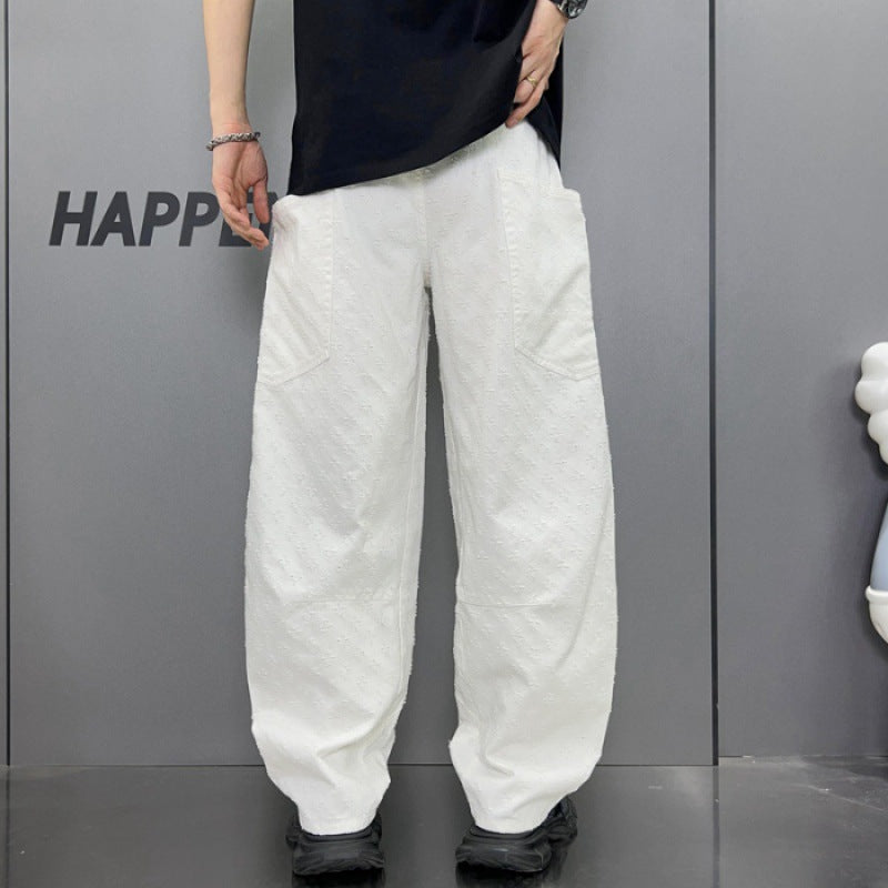 Loose Straight Washed Denim Large Pocket Pants Trendy