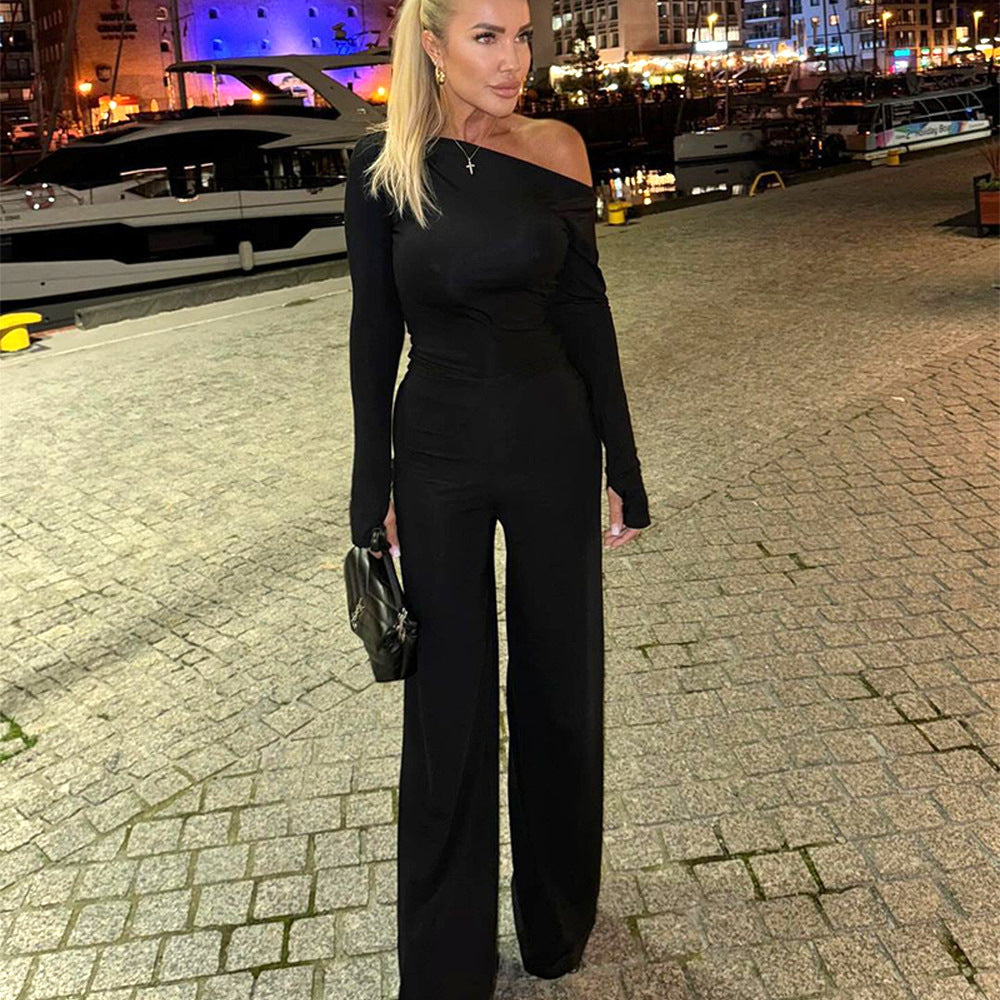 Suit New Sexy One-shoulder Top Hot Girl Hip Bag Bell-bottom Pants