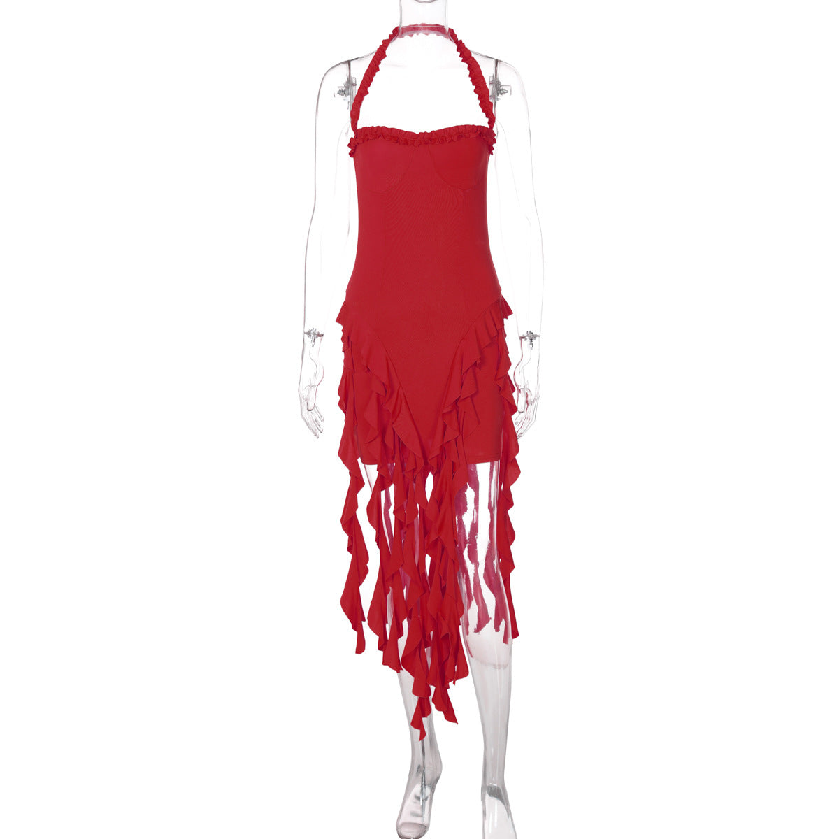 European And American Women's Clothing Sexy Halter Sleeveless Backless Sheath Irregular Dress