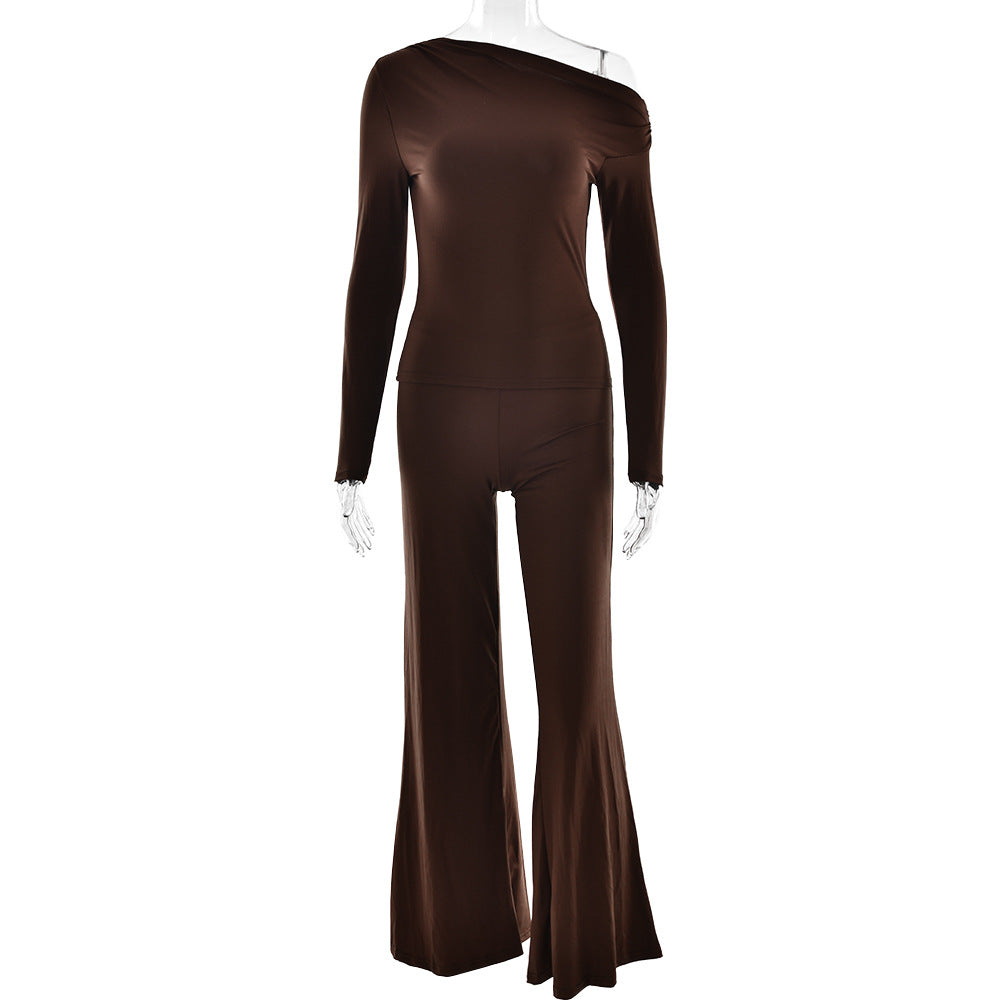 Suit New Sexy One-shoulder Top Hot Girl Hip Bag Bell-bottom Pants