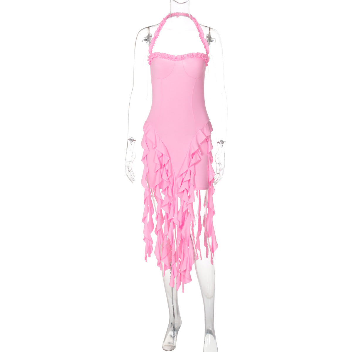 European And American Women's Clothing Sexy Halter Sleeveless Backless Sheath Irregular Dress