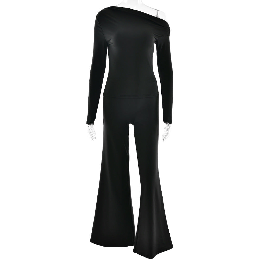 Suit New Sexy One-shoulder Top Hot Girl Hip Bag Bell-bottom Pants