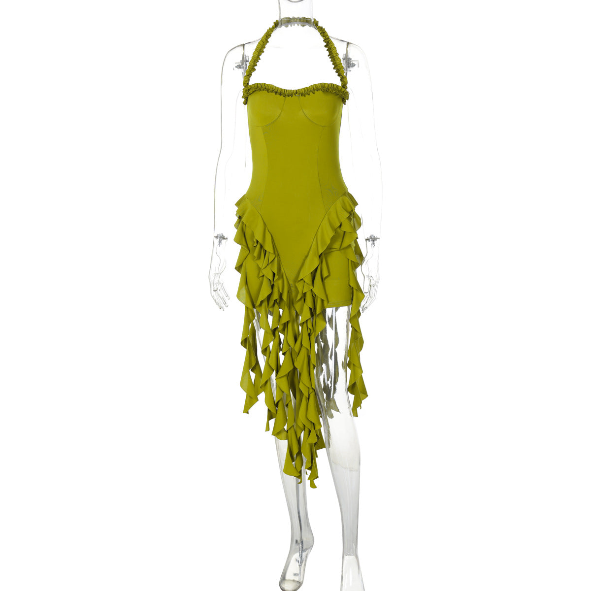 European And American Women's Clothing Sexy Halter Sleeveless Backless Sheath Irregular Dress