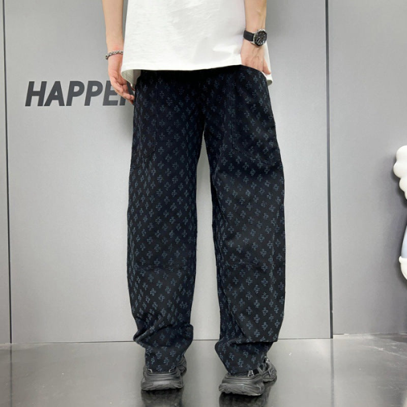 Loose Straight Washed Denim Large Pocket Pants Trendy