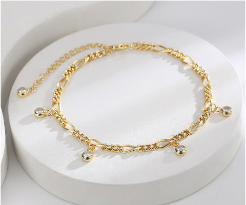 Zircon Anklet For Women Copper-plated Gold