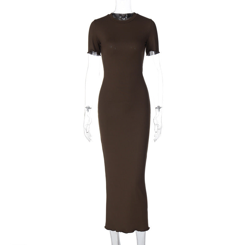 Fashion Round Neck Slim Back Lace-up Long Sleeve Dress