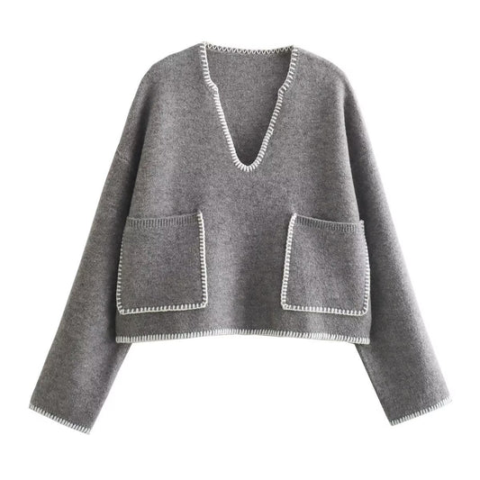 Color Contrast Decorative Short Sweater