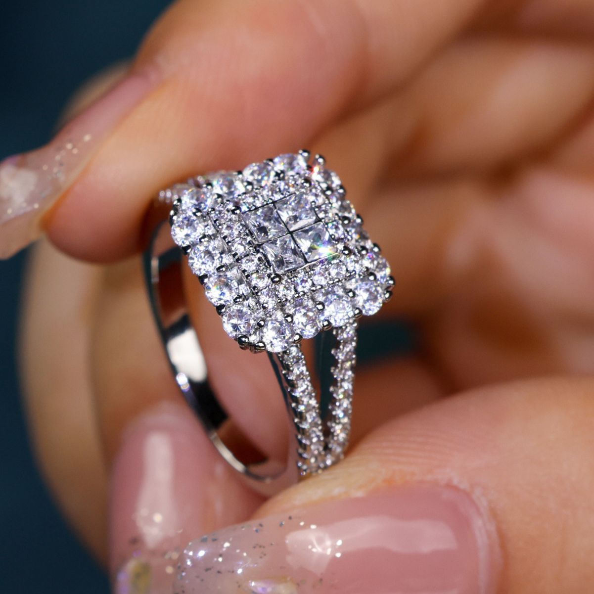 Diamond Filled Square Zircon Ring