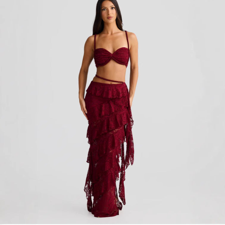 Beach Vacation Style Pure Desire Suit Women's Lace Sheath Skirt