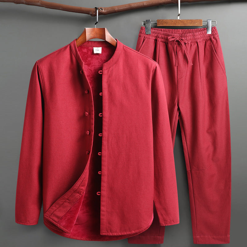 Tang Suit Outfit Chinese Retro Buckle Stand Collar Long Sleeve Cotton Linen Undershirt Coat