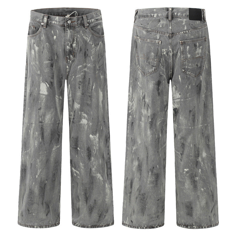 Vintage Snow Gray Drop Worn Looking Washed-out Men's Jeans