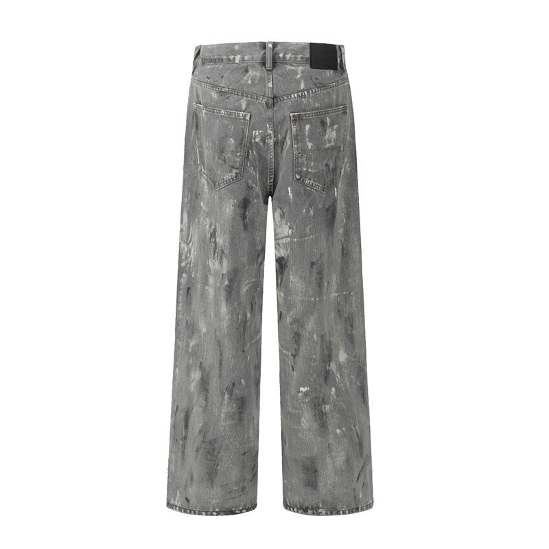 Vintage Snow Gray Drop Worn Looking Washed-out Men's Jeans