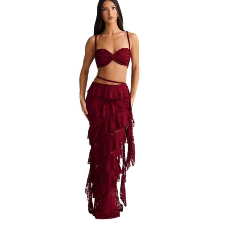 Beach Vacation Style Pure Desire Suit Women's Lace Sheath Skirt
