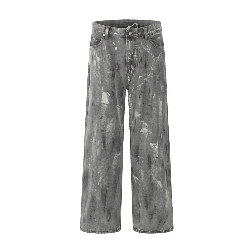 Vintage Snow Gray Drop Worn Looking Washed-out Men's Jeans