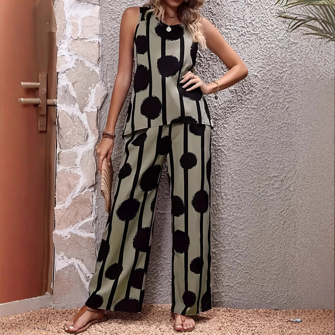 Fashion Printed Popular Wide-leg Pants Women's Suit