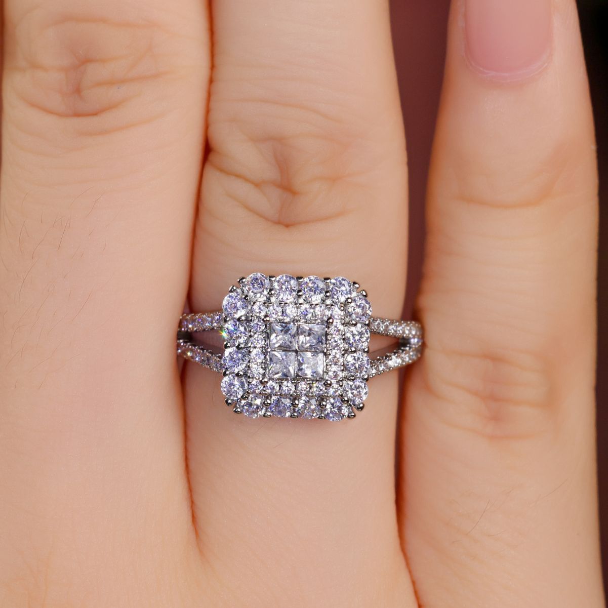 Diamond Filled Square Zircon Ring