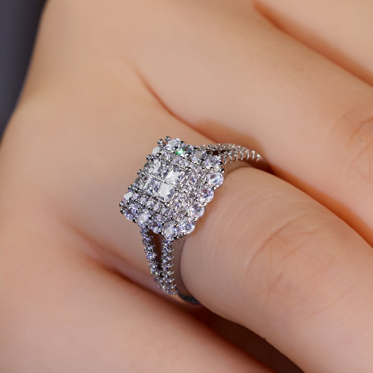 Diamond Filled Square Zircon Ring