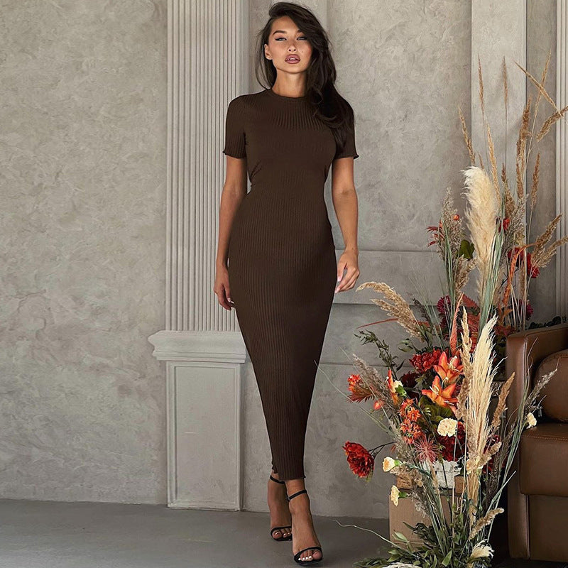 Fashion Round Neck Slim Back Lace-up Long Sleeve Dress